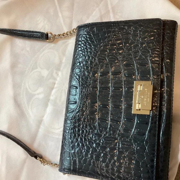 Kate Spade crocodile leather Navy purse bag gold chain crossbody COA EUC blue